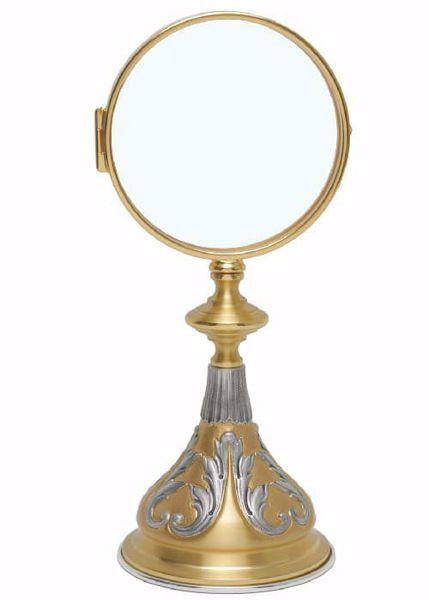 Picture of Eucharistic Shrine Monstrance for Magna Host cm 15 (5,9 in) H. cm 37 (14,6 inch) floral decorations brass with chiseled base Gold Silver Bicolor 