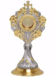 Immagine di Reliquiario liturgico H. cm 26,5 (10,4 inch) decorazioni floreali in ottone Oro Argento Bicolor Custodia per Reliquie Sacre Chiesa