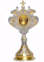 Immagine di Reliquiario liturgico H. cm 39 (15,4 inch) decorazioni floreali Spighe Uva ottone Oro Argento Bicolor Custodia per Reliquie Sacre Chiesa