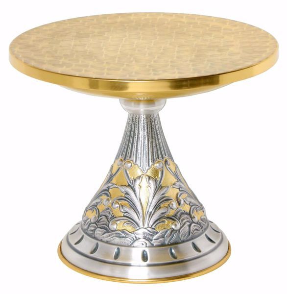 Picture of Altar Throne Base for Monstrance H. cm 23 (9,1 inch) floral decorations in brass with chiseled base Gold Silver Bicolor 