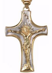 Picture of Episcopal pectoral Cross cm 10x6 (3,9x2,4 inch) Jesus crucified in brass Gold Silver Bicolor Bishop’s Cross