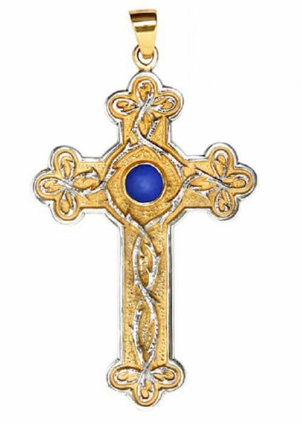 Immagine di Croce pettorale 10x6 cm bicolor Corona di Spine Lapislazzuli