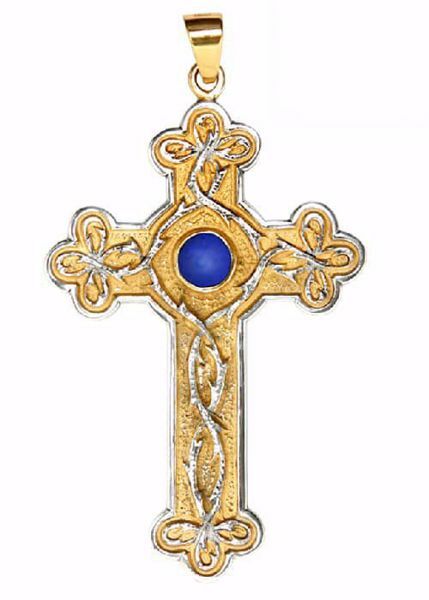 Imagen de Cruz pectoral episcopal cm 10x6 (3,9x2,4 inch) Corona de Espinas Lapislázuli de latón Oro Plata Bicolor Cruz para Obispo