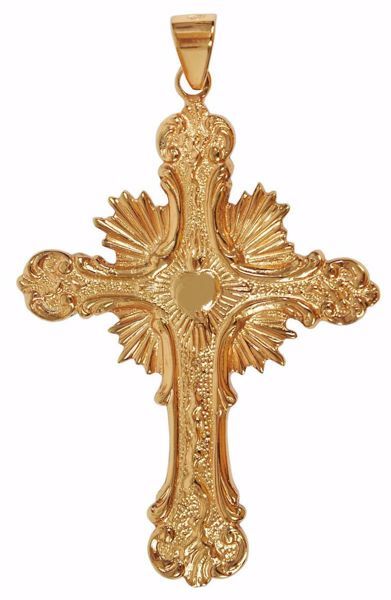 Picture of Episcopal pectoral Cross cm 10x6 (3,9x2,4 inch) Sacred Heart Rays of Light in brass Gold Silver Bicolor Bishop’s Cross