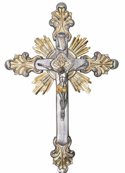 Picture of Baroque wall Crucifix 30x45 cm (11,8x17,7 inch) Holy Spirit Rays brass
