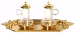 Picture of Altar Cruets Tray set rectangular decorated tray in brass Gold Silver Water Wine liturgical Mass Ampoules Catholic Church