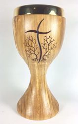 Picture of Eucharistic Chalice H. cm 20 (7,9 inch) stylized Cross in Olive Wood of Assisi