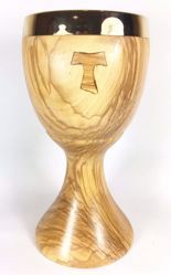 Picture of Eucharistic Chalice H. cm 20 (7,9 inch) Saint Francis Tau Cross in Olive Wood of Assisi
