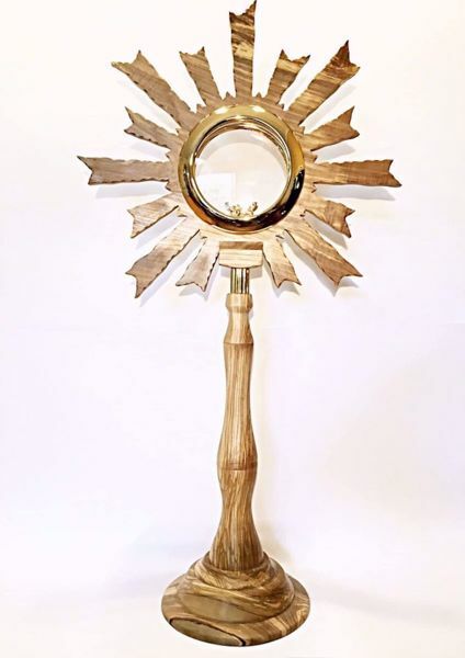 Imagen de Custodia litúrgica Ostensorio Hostia Magna H. cm 75 (29,5 inch) Rayos de Luz de Madera de Olivo de Asís         
