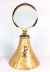 Picture of Eucharistic Shrine Monstrance H. cm 20 (7,9 inch) Pax Symbol in Olive Wood of Assisi