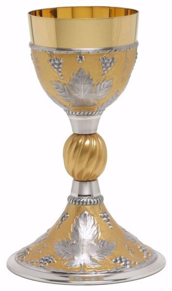 Imagen de Cáliz eucarístico H. cm 22,5 (8,9 inch) Ramas de Uva de Plata 800/1000 Oro Plata Bicolor para Altar Vino Santa Misa