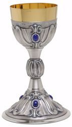 Picture of Liturgical Chalice H. cm 22,5 (8,9 inch) Decorations and Lapis Lazuli in 800/1000 Silver Gold Silver Bicolor for Holy Mass Altar Wine