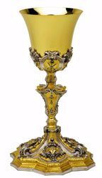 Immagine di Calice liturgico H. cm 24 (9,4 inch) Stile Barocco in ottone con Coppa in Argento 800/1000 Bicolor da Altare per vino da Messa