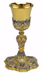 Immagine di Calice liturgico H. cm 21 (8,3 inch) Barocco Angeli Cherubini ottone Coppa in Argento 800/1000 Bicolor da Altare per vino da Messa