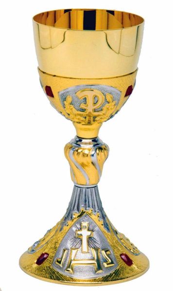 Immagine di Calice sacro H. 24 cm IHS Pax Swarovski Rossi argento 800/1000
