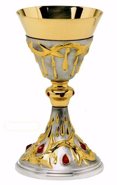 Picture of Liturgical Chalice H. cm 20 (7,9 inch) red Swarovski in brass with 800/1000 Silver Cup Bicolor for Holy Mass Altar Wine