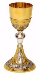 Immagine di Calice liturgico H. cm 22,5 (8,9 inch) Gesù Buon Pastore Uva Spighe ottone Coppa Argento 800/1000 Bicolor da Altare per vino da Messa