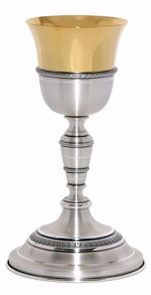 Imagen de Cáliz eucarístico H. cm 20 (7,9 inch) de corola con pie torneado de latón Oro Plata para Altar Vino Santa Misa