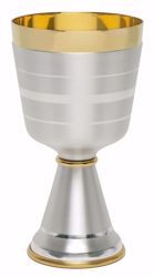 Imagen de Cáliz eucarístico H. cm 16,5 (6,5 inch) línea moderna lisa satinada de latón Oro Plata para Altar Vino Santa Misa