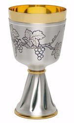 Picture of Liturgical Chalice H. cm 16,5 (6,5 inch) Grapes in chiseled brass Gold Silver for Holy Mass Altar Wine