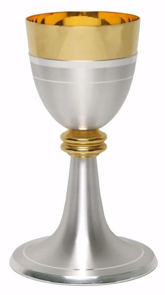 Imagen de Cáliz eucarístico H. cm 20,5 (8,1 inch) línea moderna Nudo central de latón Oro Plata para Altar Vino Santa Misa
