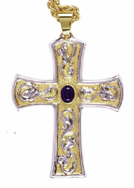 Immagine di Croce pettorale episcopale 9x7 cm bicolor Lapislazzuli