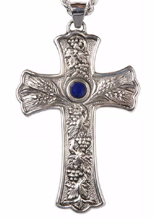 Episcopal pectoral Cross cm 10x6 (3,9x2,4 inch) Grapes and Lapis Lazuli ...