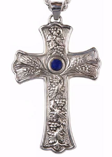 Picture of Episcopal pectoral Cross cm 10x6 (3,9x2,4 inch) Grapes and Lapis Lazuli in 800/1000 Silver Gold Silver Bicolor Bishop’s Cross