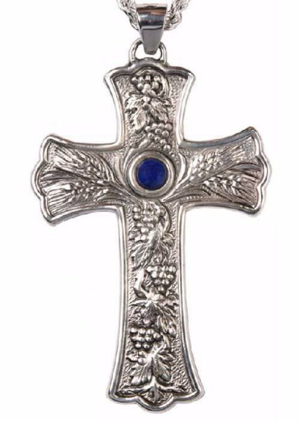 Picture of Bishop Cross 10x6 cm (3,9x2,4 inch) Grapes Lapis Lazuli silver 800/1000