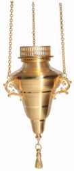 Imagen de Lámpara de colgar del Santísimo Sacramento H. cm 15 (5,9 inch) lisa satinada latón Oro Plata porta vela con cadenas para Iglesias