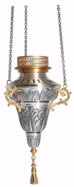 Picture of Pendant Sanctuary Lamp Blessed Sacrament H. cm 15 (5,9 inch) Leaves chiseled brass Gold Silver lamp holder for Churches