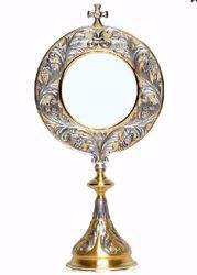 Picture of Eucharistic Monstrance Shrine for Magna Host cm 15 (5,9 in) H. cm 52 (20,5 inch) floral decorations Grapes in brass Gold Silver Bicolor 