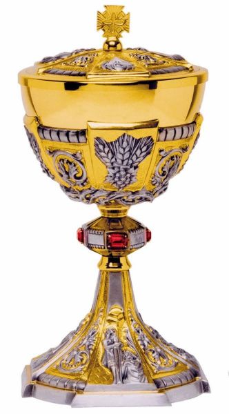 Imagen de Copón barroco H. 27 cm Espigas Corona de Espinas Swarovski plata 800/1000