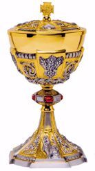 Immagine di Pisside liturgica H. cm 27 (10,6 inch) stile Barocco Spighe Corona di Spine e Swarovski Rossi ottone Coppa in Argento 800/1000 Bicolor 