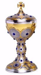 Picture of Liturgical Ciborium H. cm 28,5 (11,2 inch) Ears of Wheat Rays of Light Lapis Lazuli in 800/1000 Silver Bicolor 