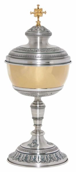Picture of Small Ciborium H. 26 cm (10,2 inch) Leaves Sacred Heart chiseled brass