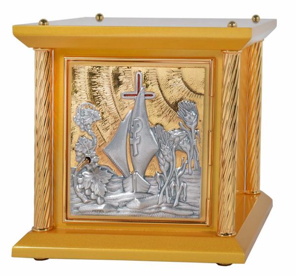 Picture of Small wooden Tabernacle 4 columns H. 33 cm (13,0 inch) Boat Grapes Wheat