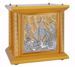 Imagen de Sagrario de mesa pequeño 4 Columnas cm 33x33x31 (13,0x13,0x12,2 inch) Barco Uvas Espigas madera Puerta bicolor Tabernáculo de Altar