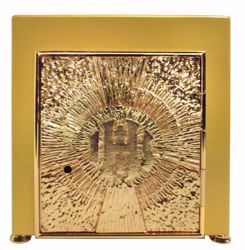 Picture of Small size Altar Tabernacle with Exposition cm 25x25x30 (9,8x9,8x11,8 inch) Cross IHS Rays of Light in brass Gold for Church