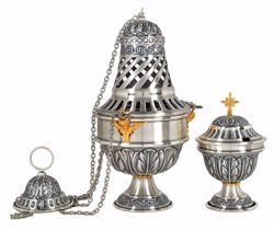 Picture of Thurible Boat Leaves in chiseled brass Gold Silver Church liturgical Censer for Mass