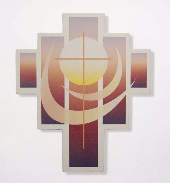 Picture of Iris Cross Red cm 27,5x23 (10,8x9,1 inch) Wall Sculpture in white refractory clay Ceramica Centro Ave Loppiano