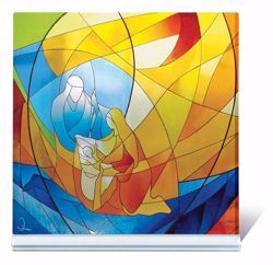 Imagen de Pequeña vidriera Sagrada Familia Coloreada cm 12,5x12 (4,9x4,7 inch) Pesebre in plexiglass Ceramica Centro Ave Loppiano