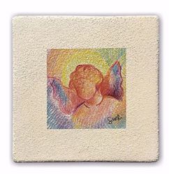 Picture of Miniature Angel cm 10 (3,9 inch) Wall / Desk hand painted pastel colors picture in white refractory clay Ceramica Centro Ave Loppiano