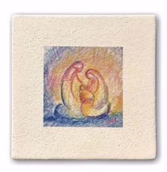 Picture of Miniature Christmas Holy Family cm 10 (3,9 inch) Wall / Desk hand painted pastel colors picture in white refractory clay Ceramica Centro Ave Loppiano