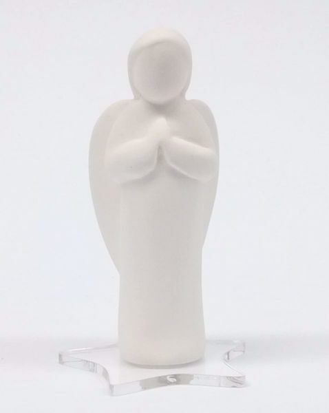 Imagen de Ángel en oración 9,5 cm cerámica blanca y plexiglass