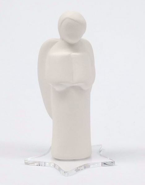 Imagen de Ángel con libro 9,5 cm cerámica blanca y plexiglass Loppiano