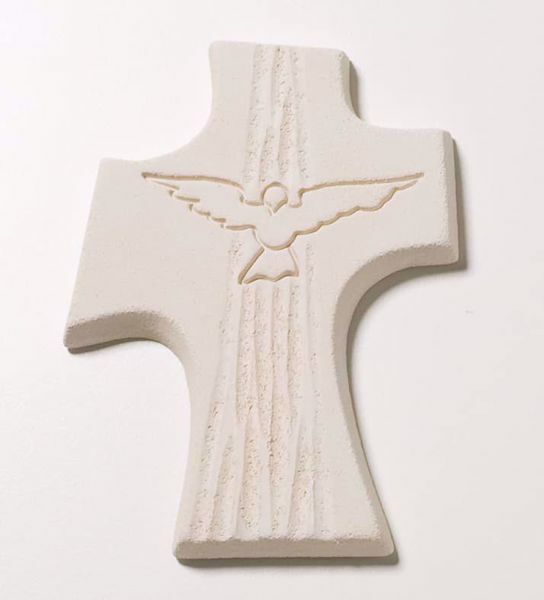 Immagine di Crocetta Cresima Colomba cm 15 (5,9 inch) Croce da Parete in argilla refrattaria bianca Ceramica Centro Ave Loppiano