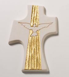 Immagine di Crocetta Cresima Colomba Gold cm 15 (5,9 inch) Croce da Parete in argilla refrattaria bianca Ceramica Centro Ave Loppiano