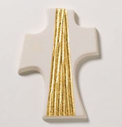 Picture of Confirmation Cross Gold cm 15 (5,9 inch) Wall Cross in white refractory clay Ceramica Centro Ave Loppiano