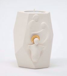 Immagine di Presepe di Natale con Candela tealight cm 11 (4,3 inch) Scultura in argilla refrattaria bianca Ceramica Centro Ave Loppiano